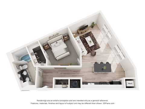 Floor plan for 1 bed, 1 bath, 776 sqft